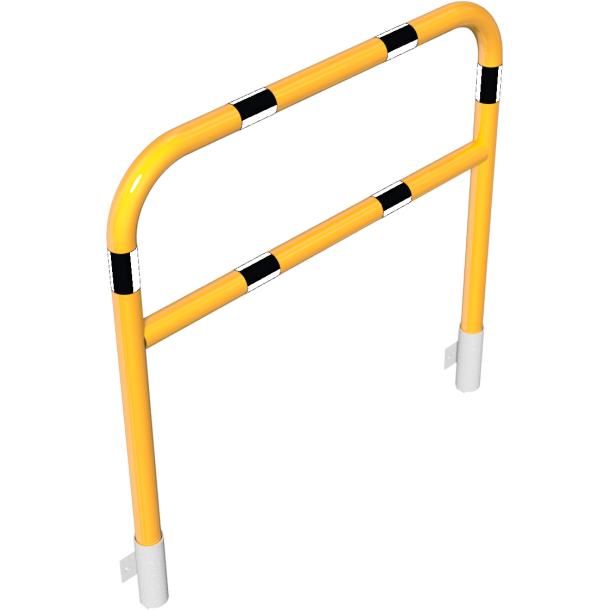 Protective bar made of steel tubing | 60 x 2.5 mm | with crossbar | for wall mounting | total width: 1200 mm | hot-dip galvanized and yellow coatedwith three black reflecting stripes